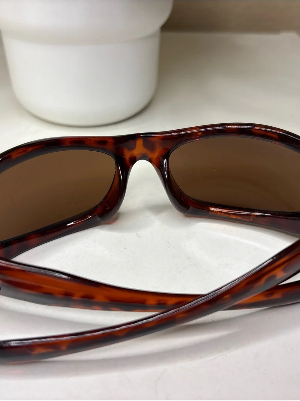 Vintage Tortoise Wrap-Around Sport Sunglasses Y2K Silver Cross Accent